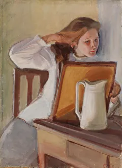 Looking Into Prints: Girl Straightening Her Hair, 1902. Creator: Magnus Enckell