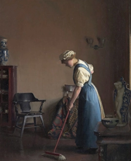 Sweeping Prints: Girl Sweeping, about 1912. Creator: William McGregor Paxton