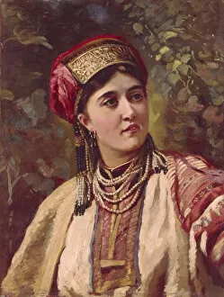 Old Russia Gallery: Girl in Traditional Dress. Artist: Makovsky, Konstantin Yegorovich (1839-1915)