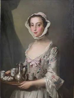 Neckline Prints: Girl with a Tray, 1744. Creator: Philippe Mercier