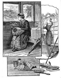 Scrubbing Prints: Girl on her way to starting work in domestic service, 1884. Artist: Marian Gardiner