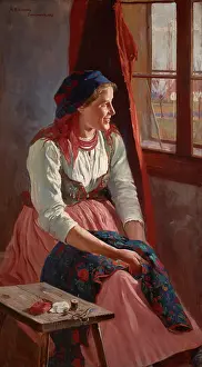 Scissors Prints: Girl at the Window, 1903. Creator: Wincenty Wodzinowski