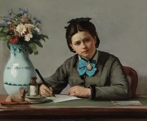 Daisy Prints: A Girl Writing, 1872. Creator: Adolf von Becker