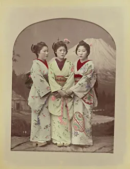Fuji Prints: Three Girls, 1870s-1890s. Creator: Kusakabe Kimbei