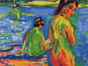 Kirchner Prints: Girls bathing in the lake, Moritzburg, 1909. Creator: Kirchner, Ernst Ludwig (1880-1938)