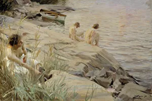 Girls Bathing in the Open Air (Out of Doors); Bathing Girls, Outside; Outdoors, 1890. Creator: Anders Leonard Zorn