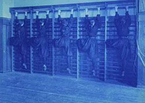 Apparatus Prints: Girls in bloomers on climbing apparatus