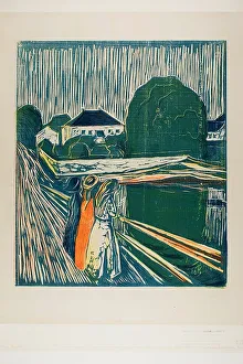 Munch Edvard Prints: The Girls on the Bridge, 1918. Creator: Edvard Munch