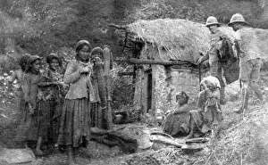 Girls and British soldiers, Chakrata hills, India, 1917