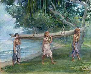 Samoa Gallery: Girls Carrying a Canoe, Vaiala in Samoa, 1891. Creator: John La Farge