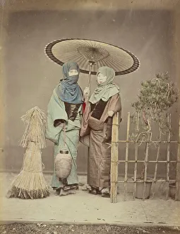 Girls Carrying Paper Lantern in Winter Evening, 1870s-1890s. Creator: Kusakabe Kimbei