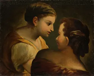 Double Portrait Prints: Two Girls in Conversation, 1700-1800. Creator: German Master