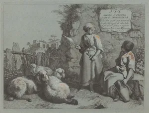 Francesco Londonio Prints: Two Girls Conversing: One Standing and Spinning, 1764. Creator: Francesco Londonio