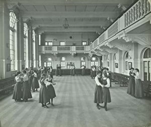 Wandsworth Collection: Girls dancing in the assembly hall, Clapham Secondary School, London, 1910