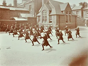 Playground Prints: Girls doing drill in the playground, Wilton Road School, London, 1907