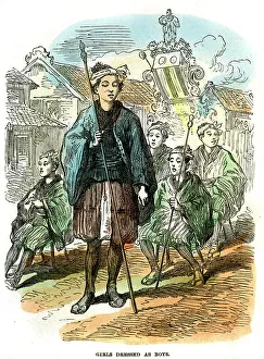 Girls dressed as boys, New Years festival procession at Yokohama, Japan, 1872