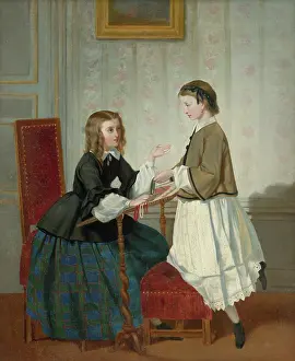 Yarn Prints: Girls with embroidery frame, 1865. Creator: Maria Schultzova