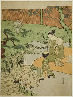Stream Gallery: Two Girls Enjoying the Evening Cool in a Garden, c. 1765 / 70. Creator: Suzuki Harunobu