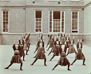 Playground Prints: Girls exercise drill, Montem Street School, Islington, London, 1906