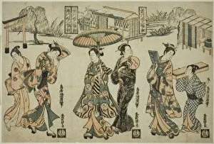 Patten Collection: Girls of Fukagawa - A Triptych (Fukagawa musume sanpukutsui), c. 1755