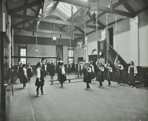 Fulham Prints: Girls in the gymnasium, Fulham County Secondary School, London, 1908