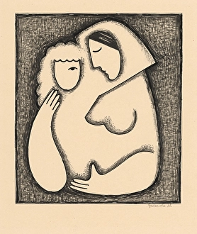Caring Prints: Girl's head, 1938. Creator: Mikulas Galanda