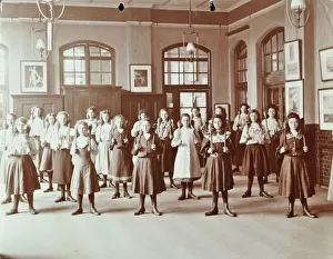 Physical Training Prints: Girls holding Indian clubs, Cromer Street School / Argyle School, St Pancras, London, 1906