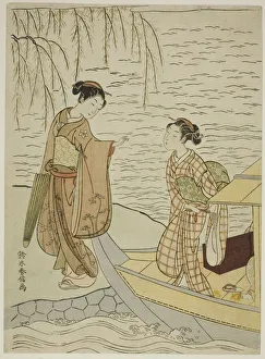 River Boat Prints: Two Girls Leaving a Boat, c. 1767 / 68. Creator: Suzuki Harunobu