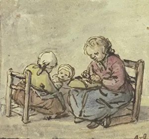 Cottage Industry Prints: Three girls, the oldest making lace, c1650-1660. Creator: Adriaen van Ostade