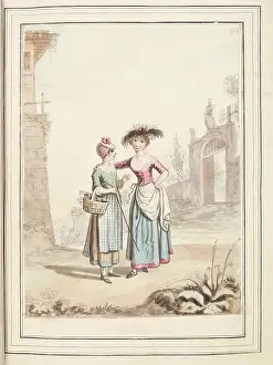 1776 Prints: Girls of Parma and Cremona, leaf from A Collection of Dresses by David Allan Mostly