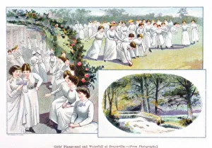 Bowls Prints: Girls Playground and Waterfall at Bournville, 1892