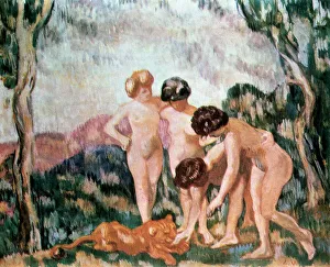 Bending Down Prints: Girls Playing with a Lion Cub, 1905-1906. Artist: Louis Valtat