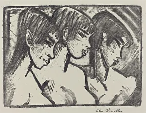 Three Girls in Profile (Drei Madchen im Profile), 1921. Creator: Otto Mueller