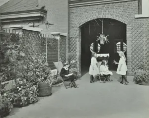 Deck Chair Prints: Girls relaxing in a roof top garden, White Lion Street School, London, 1912
