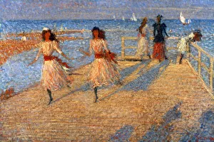 Horizon Prints: Girls Running, Walberswick Pier, 1888-1894. Artist: Philip Wilson Steer
