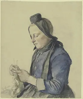 Tradition Dress Prints: Girls from the Schwalm region knitting, 19th century. Creator: Jacob Happ