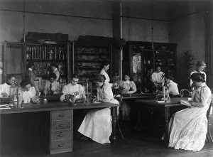High School Prints: Girls in a science laboratory at Eastern High School