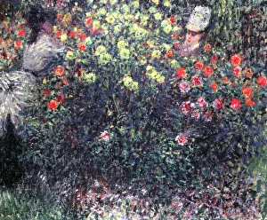 Girls in a solid mass of dahlias, 1875. Artist: Claude Monet