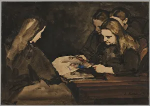 Four Girls Studying a Drawing, 1876. Creator: Theodule Ribot (French, 1823-1891)