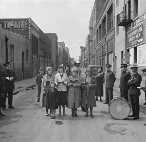 Charity Gallery: Girls Sunday school class sings between preaching, Salvation Army, San Francisco, California, 1939