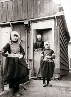 Girls in traditional dress, Marken Island, Netherlands, 1898.Artist: James Batkin Girls in traditional dress, Marken Island, Netherlands, 1898.Artist: James Batkin
