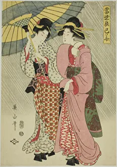Two girls under an umbrella, from the series Contemporary Flowers of the Southeast... 1807. Creator: Kikukawa Eizan. Two girls under an umbrella, from the series Contemporary Flowers of the Southeast... 1807. Creator: Kikukawa Eizan