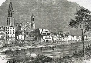 Waterfront Prints: Girona, Catalonia, Spain, 1853. View of the city. Creator: Coderch