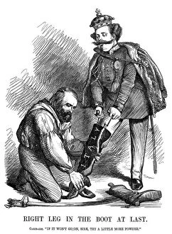 Crown Collection: Giuseppe Garibaldi helping Victor Emmanuel II put on the boot of Italy, 1860