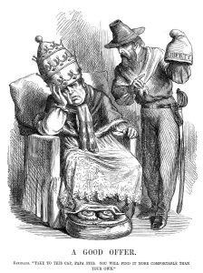 Discussion Prints: Giuseppe Garibaldi trying to persuade Pope Pius IX, 1860. Artist: John Tenniel