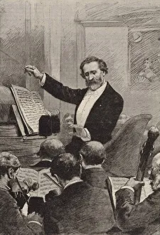Giuseppe Verdi conducting the Paris Opera premiere of Aida at the Palais Garnier on 22 March 1880, 1880. Private Collection Images Dated 14th June 2017: Giuseppe Verdi conducting the Paris Opera premiere of Aida at the Palais Garnier on 22 March 1880, 1