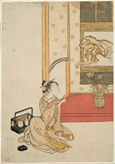 Taking Prints: Giving Daruma a Smoke, 1765. Creator: Suzuki Harunobu