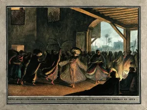 Traditional Culture Prints: Giza, Egypt: a dance by sword dancers in the commandant's house