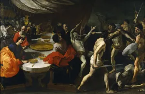 Gladiator Prints: Gladiator fights at a Banquet. Artist: Lanfranco, Giovanni (1582-1647)