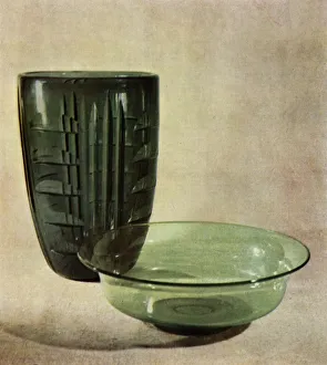 Keith Prints: Glass vase and bowl designed by Keith Murray, c1946. Creator: Unknown
